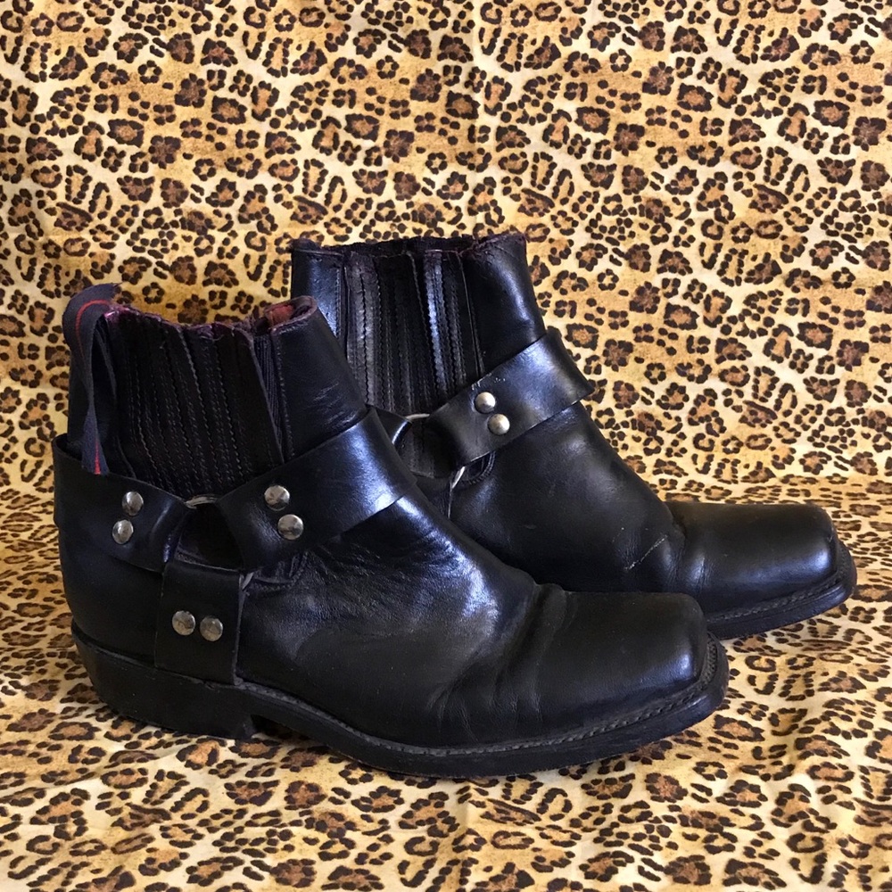 Vintage square tipped moto booties